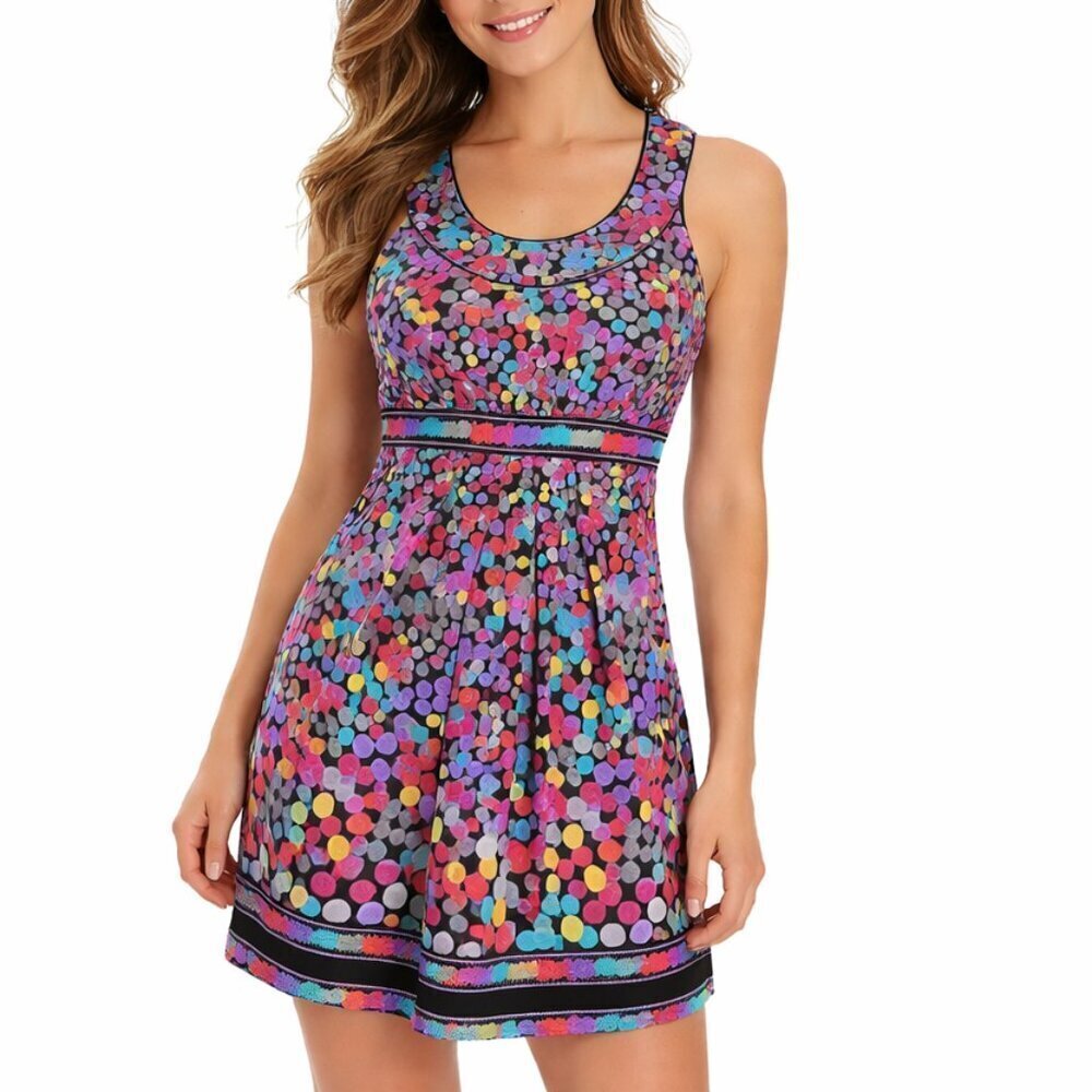 BCBGMaxAzria Halter Dress Size S Sleeveless Pullover Colorful Polka Dots
